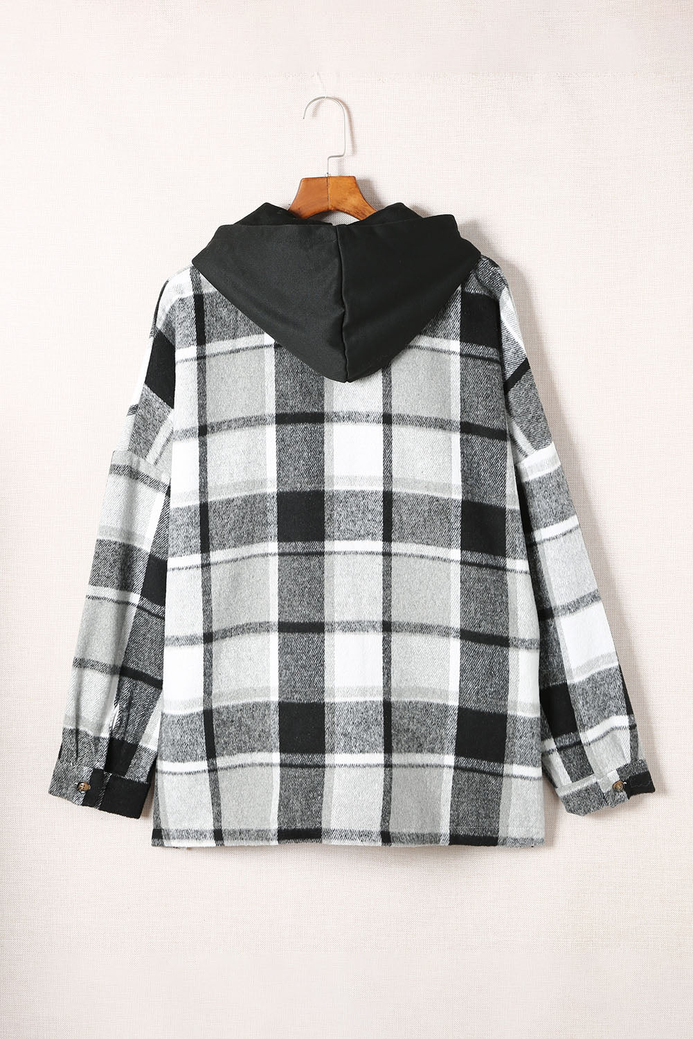 Gray Hooded Plaid Button Front Shacket