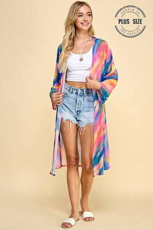 MULTI-COLOR LONG SLEEVE MID LENGTH KIMONO