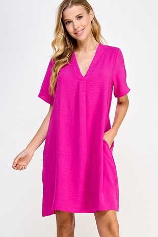 Magenta Crossover V Neckline Dress