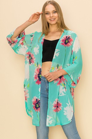 Mint Side Slit Kimono