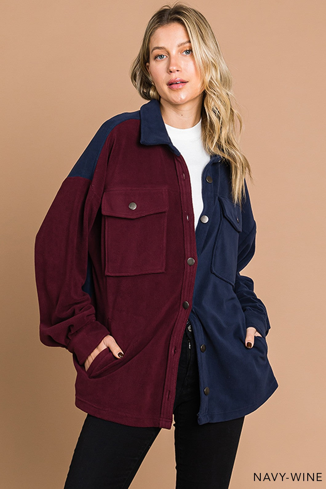 Warm Brushed Terry Button Down Shirts Jacket